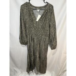 NWT A New Day Womens Small Tan Brown Leopard Maxi Dress Tiered V-Neck Boho